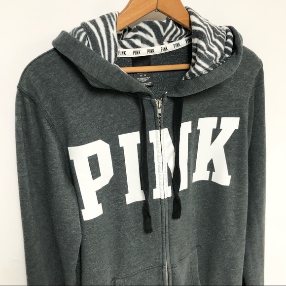 VS Pink Spell Out Full Zip Fleece Hoodie Sz M - Picture 3 of 8